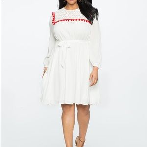 Eloquii Fit and Flare Dress Lace and Pom Detail